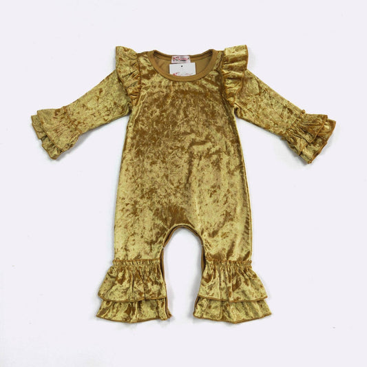 Golden Velvet Ruffle Baby Romper 47027