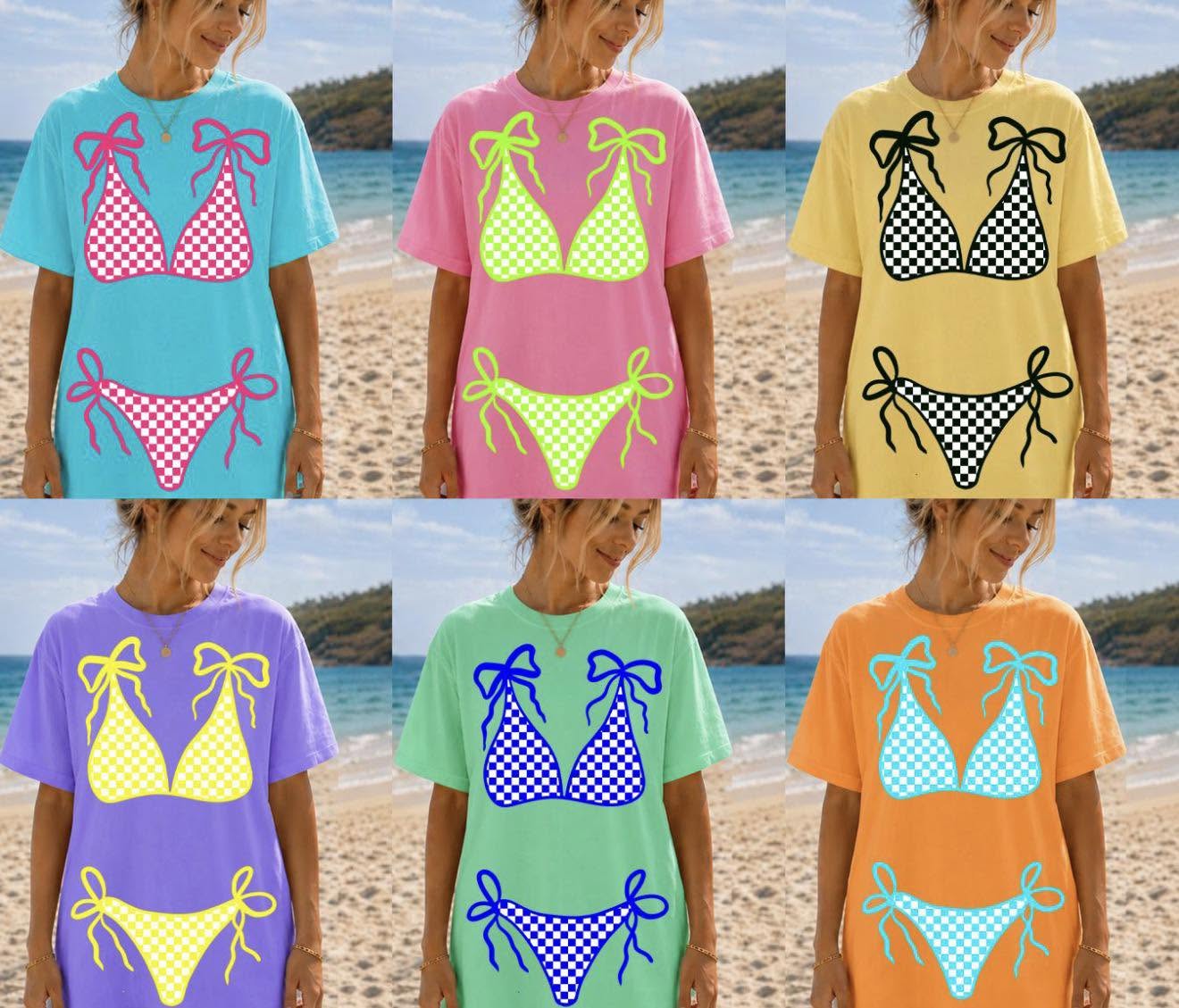 Summertime Checkered Bikini- T SHIRT- (Comfort Color/Bella)-060826JB