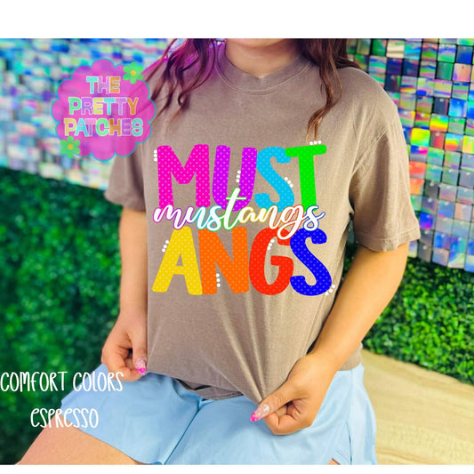 MUSTANGS NEON RETRO GAME DAY 🩷🩵💚-T SHIRT- (Comfort Color/Bella)-072126rw