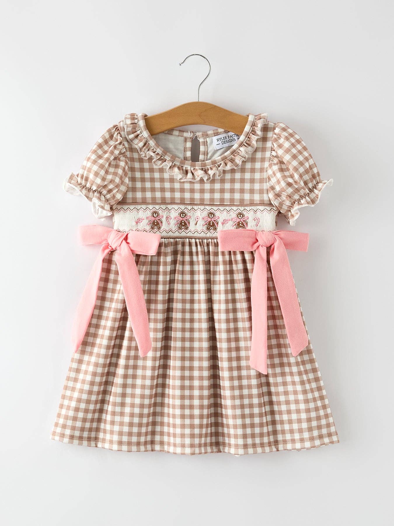 Christmas Vintage Style Plaid Dress with Embroidered Gingerbread and Bows 101725AS