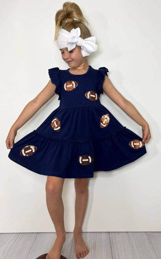 Sequin Football Girls Dress-Navy-SFGDN