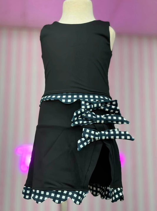 GINGHAM SCALLOP ATHLETIC SKORT SET-IN STORE- (BLACK BASE/BLACK & WHITE GINGHAM) 071526RW