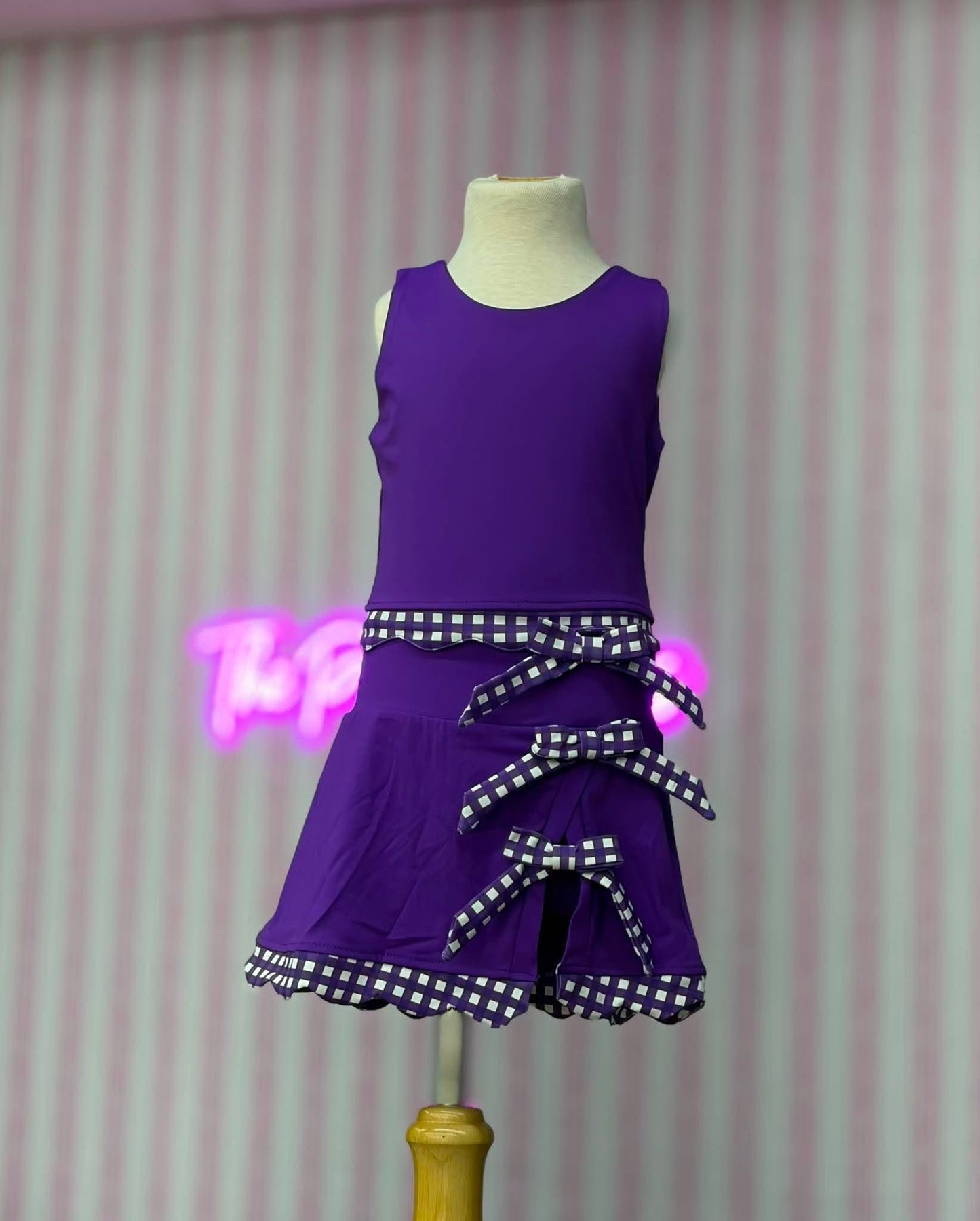 GINGHAM SCALLOP ATHLETIC SKORT SET-IN STORE- (PURPLE BASE/PURPLE AND WHITE GINGHAM) 071526RW