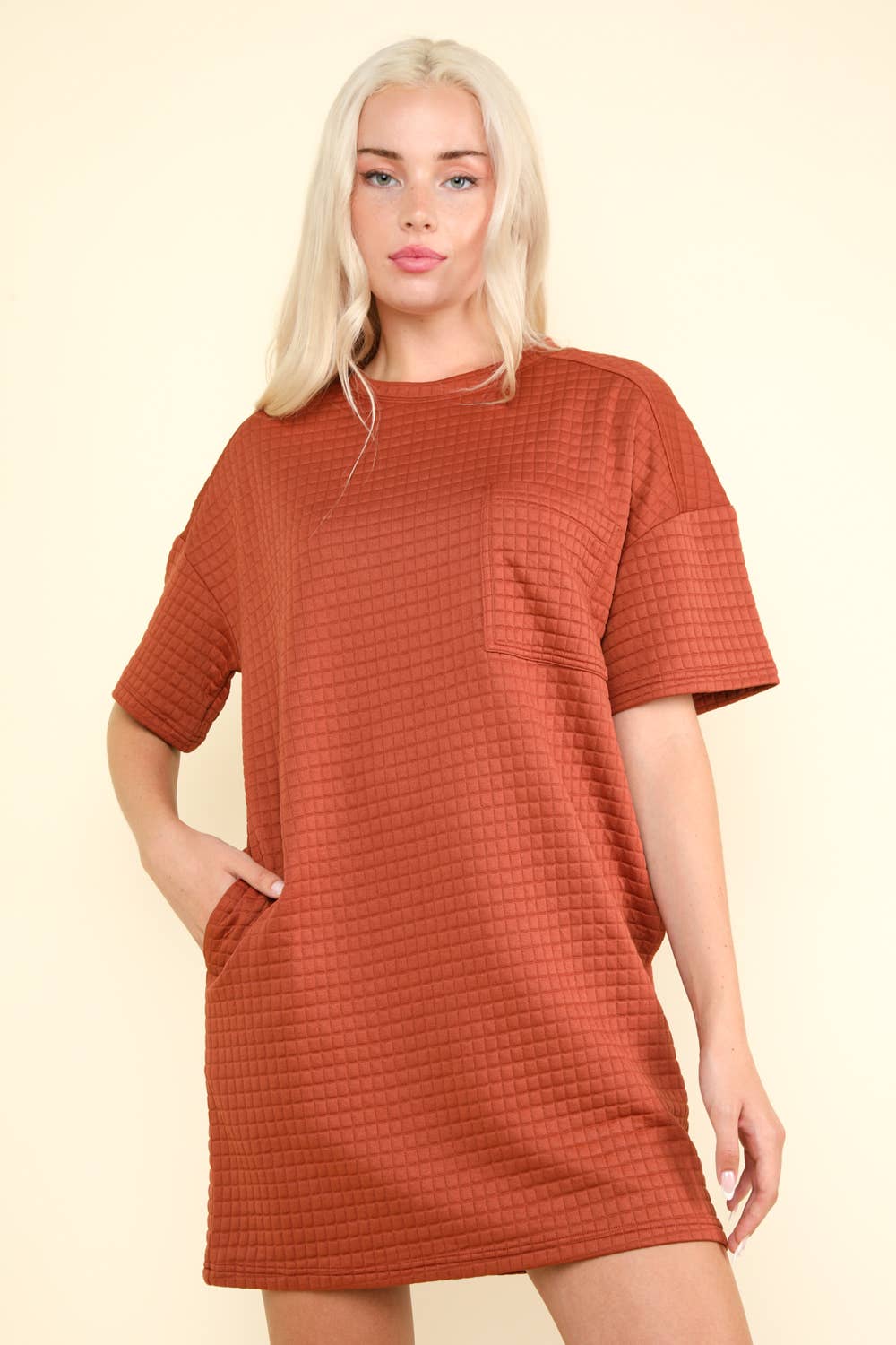 Oversized Quilted Basic Shift Mini Dress Z313-6JH