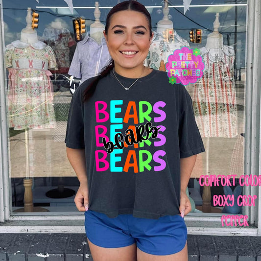Neon Stacked Mascot  💛🩷🩵💚- (BEARS)- T SHIRT - (GILDAN)-072026LW