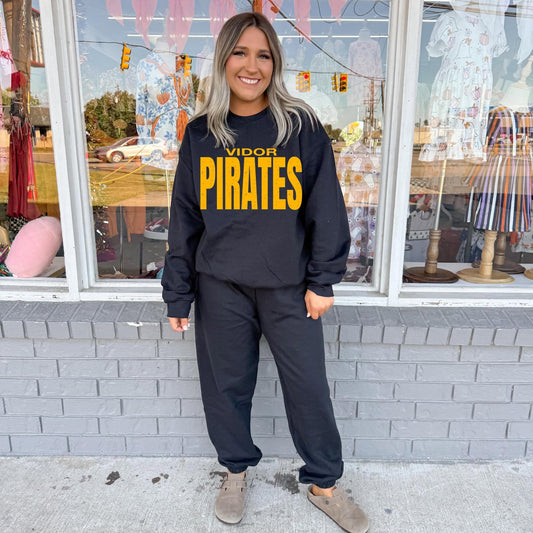 OVERSIZED DISTRESSED (VIDOR PIRATES)- SWEATSHIRT - (GILDAN/JERSEY) 072326BR