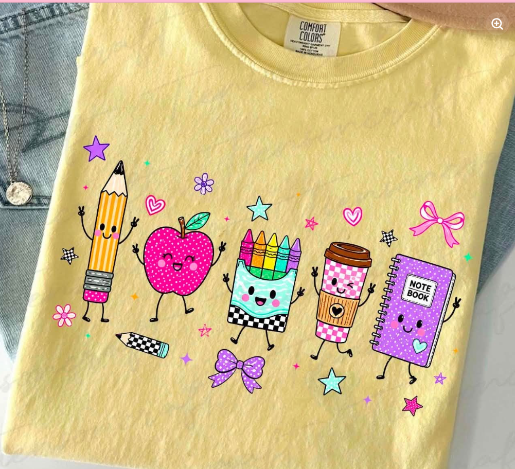 School Vibes & Characters ✏️🩷   - T SHIRT - (COMFORT COLOR)-072726MG