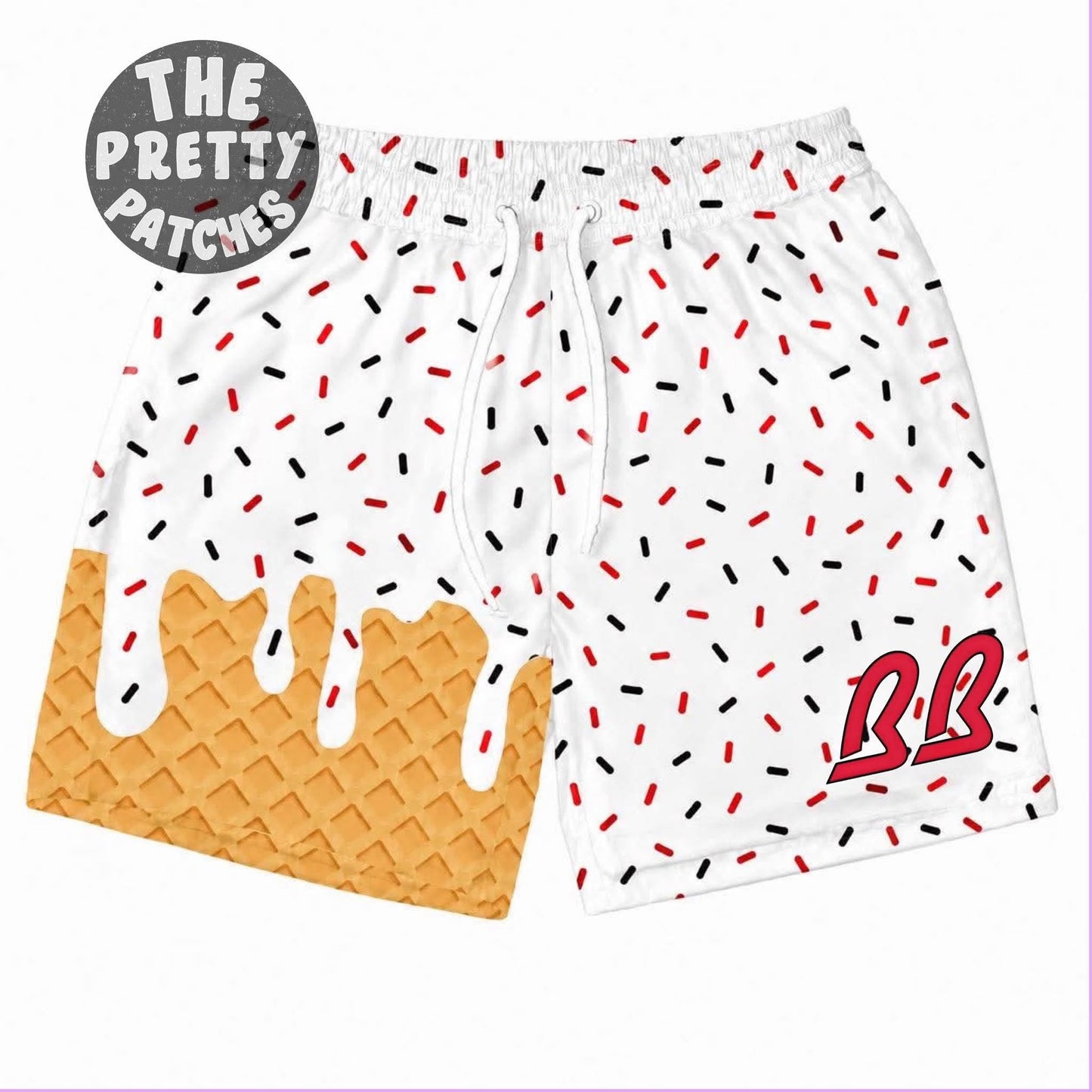 Drip Shorts (Backyard Ballers) (White shorts)- (red and black sprinkles)  (YOUTH) - PRE ORDER 072426KRV