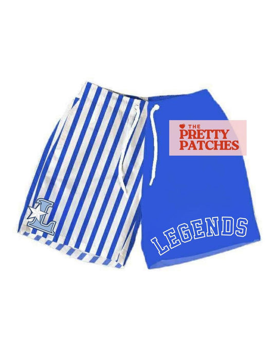 LONESTAR LEGENDS DRIP SHORTS (BLUE AND WHITE STRIPES WITH LONESTAR LEGENDS LOGO AMD SOLID BLUE WITH LEGENDS WORDING) (YOUTH) (PRE ORDER) 072826BR