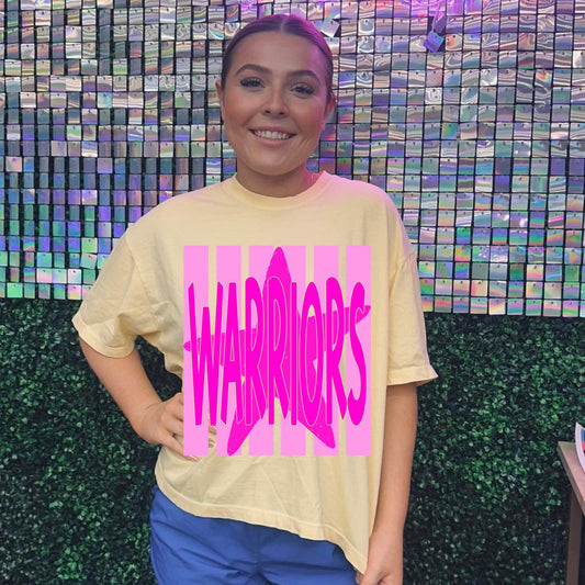 Pink Stripes with Mascot Name (WARRIORS)🩷 - T-SHIRT - (COMFORT COLOR) 072726MG