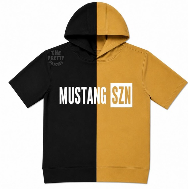 (ANDREWS) MUSTANG SZN (WHITE FONT) SPLIT HOODIE GOLD & BLACK -YOUTH - PREORDER (HAPPY DAYS) 073126KRV