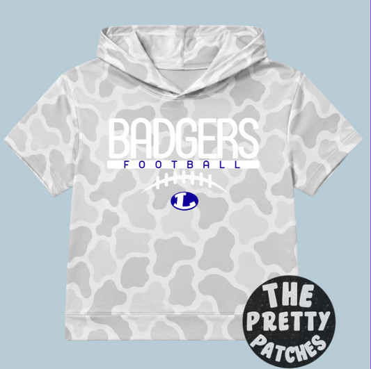 Camo Hooded Tees (BADGERS- WHITE FONT) (GREY/WHITE GHOST CAMO) -ADULT - PREORDER (HAPPY DAYS) 073026KRV