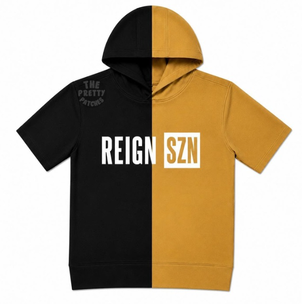 (ANDREWS) REIGN SZN (WHITE FONT) SPLIT HOODIE GOLD & BLACK -ADULT - PREORDER (HAPPY DAYS) 073126KRV