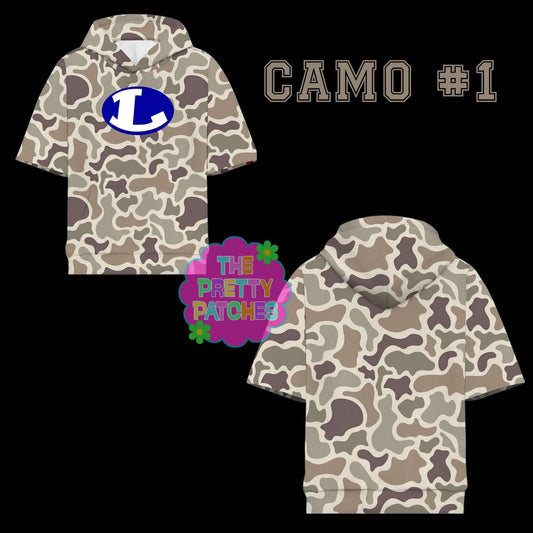 Camo Hooded Tees- "L LOGO BADGERS"- ROYAL BLUE "- ADULT - PREORDER- HAPPY DAYS- 073026KRV