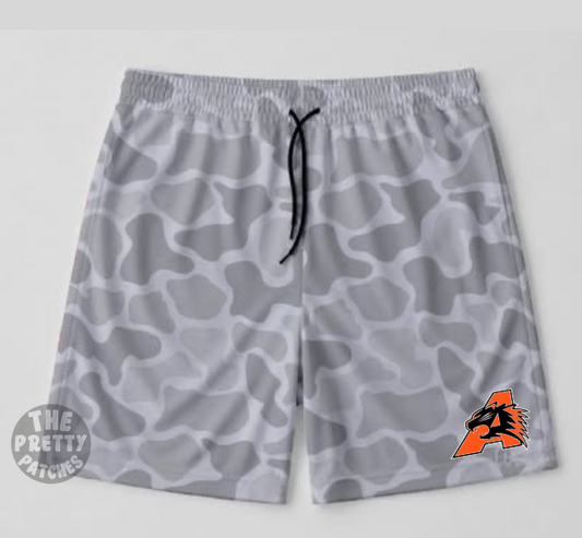 WHITE/GREY GHOST CAMO SHORTS (ALEDO BEARCATS)- ADULT- PREORDER 073126BR