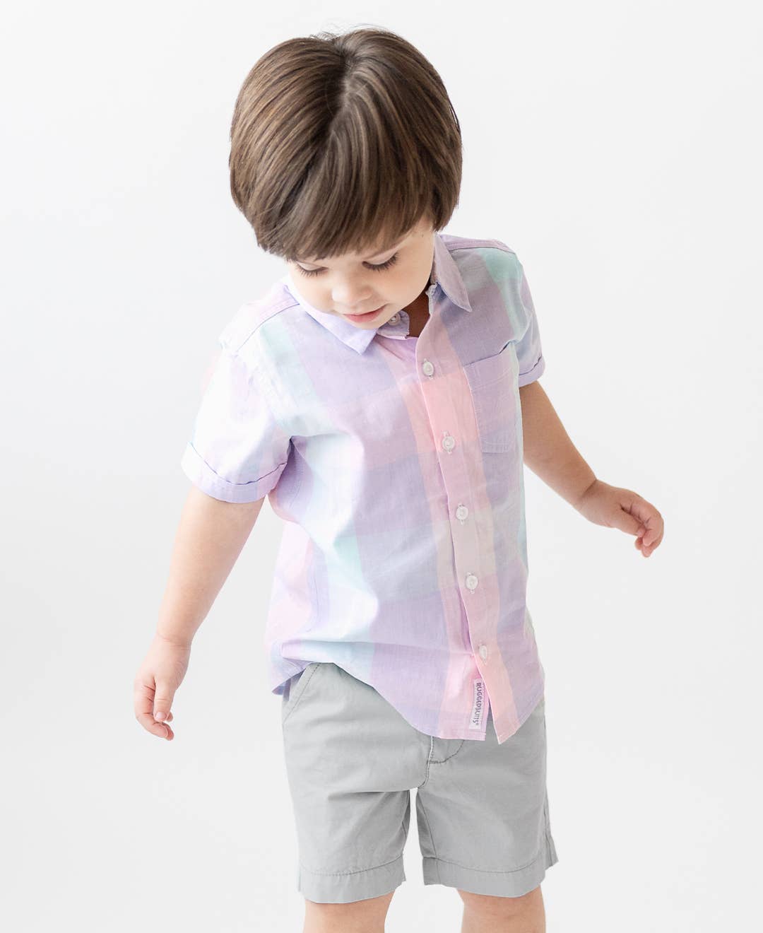 Boys Cotton Candy Plaid Short Sleeve Button Down Shirt 12778