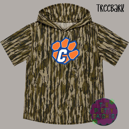 Camo Hooded Tees (CANTON TIGERS) (TREEBARK CAMO) -ADULT- PREORDER (HAPPY DAYS) 081826BR