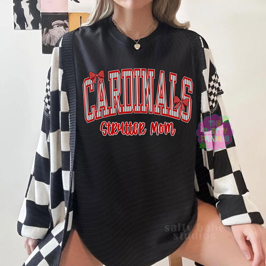 CARDINAL STRUTTER MOM (STRIPPED W RED BOWS) -T-SHIRT- (COMFORT COLOR) 080426RW
