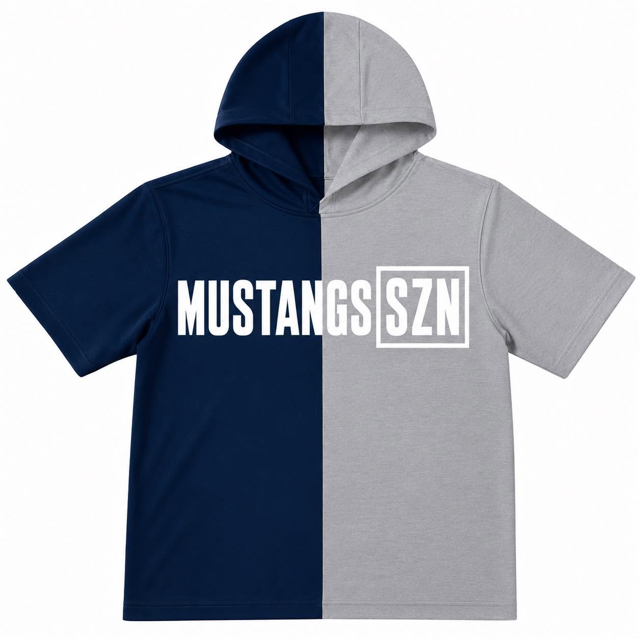 MUSTANGS SZN (WHITE FONT) SPLIT HOODIE NAVY & GREY -YOUTH - PREORDER (HAPPY DAYS) 082826KRV