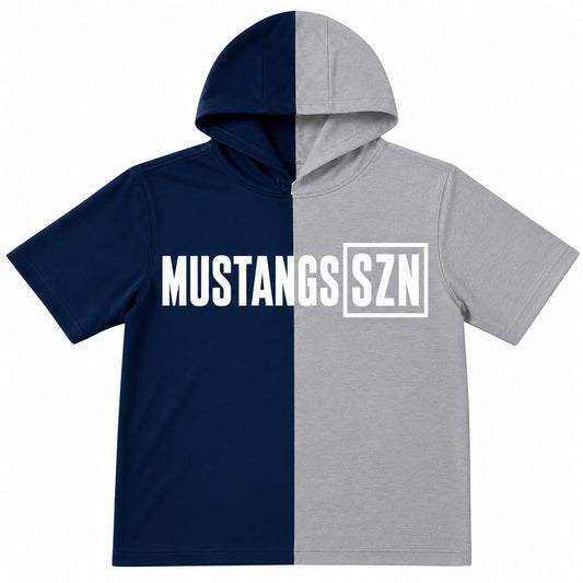 MUSTANGS SZN (WHITE FONT) SPLIT HOODIE NAVY & GREY -YOUTH - PREORDER (HAPPY DAYS) 082826KRV