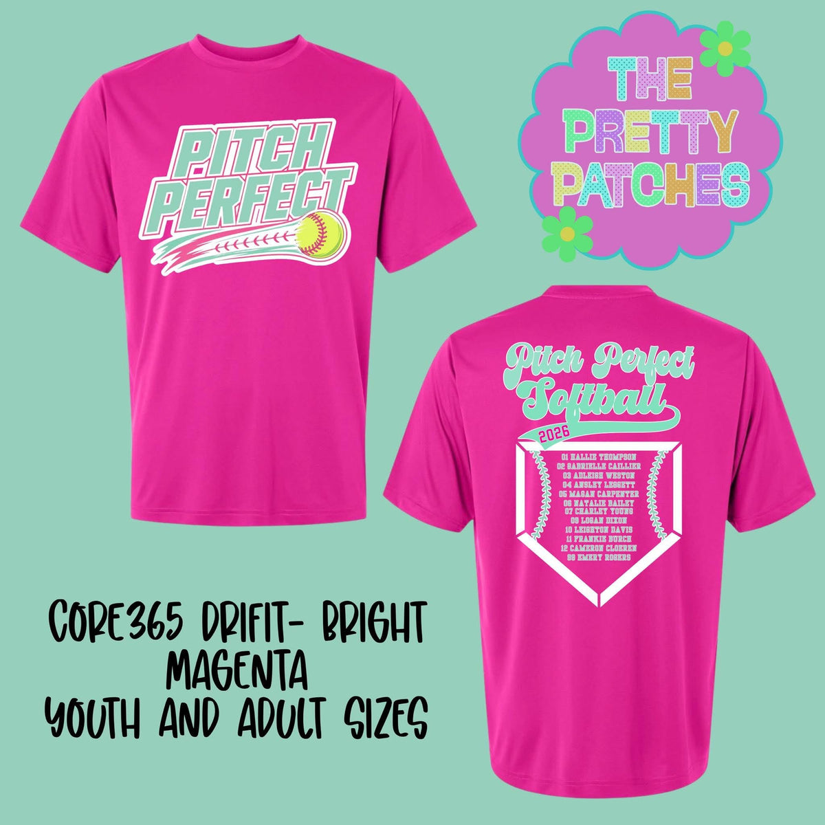 PITCH PERFECT FALL 2026 TEAM SHIRTS (CORE 365 DRI FIT)- FULL FRONT AND BACK IMAGES 090526KRV