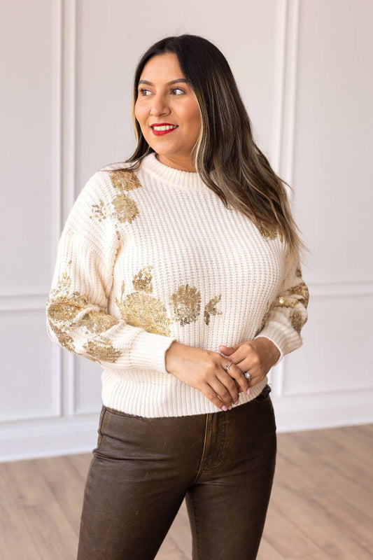 Champagne Garden Sweater in Ivory  5376