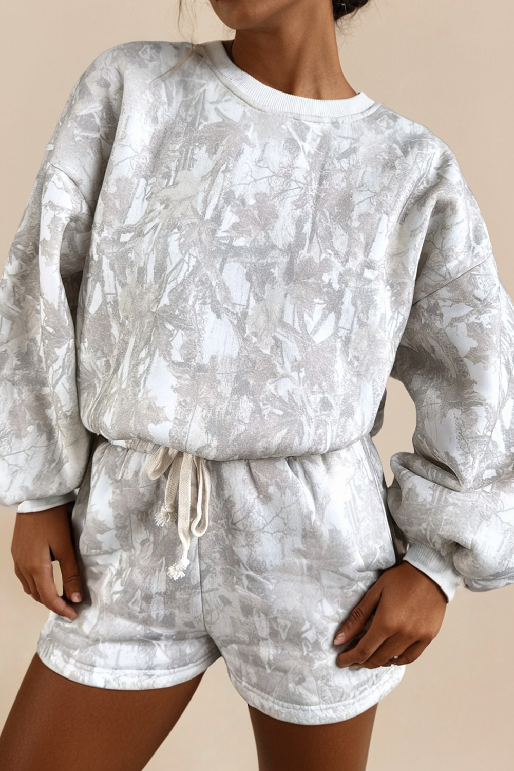 LAS Camouflage Print Drop Sleeve Lougewear Shorts Set-010826br
