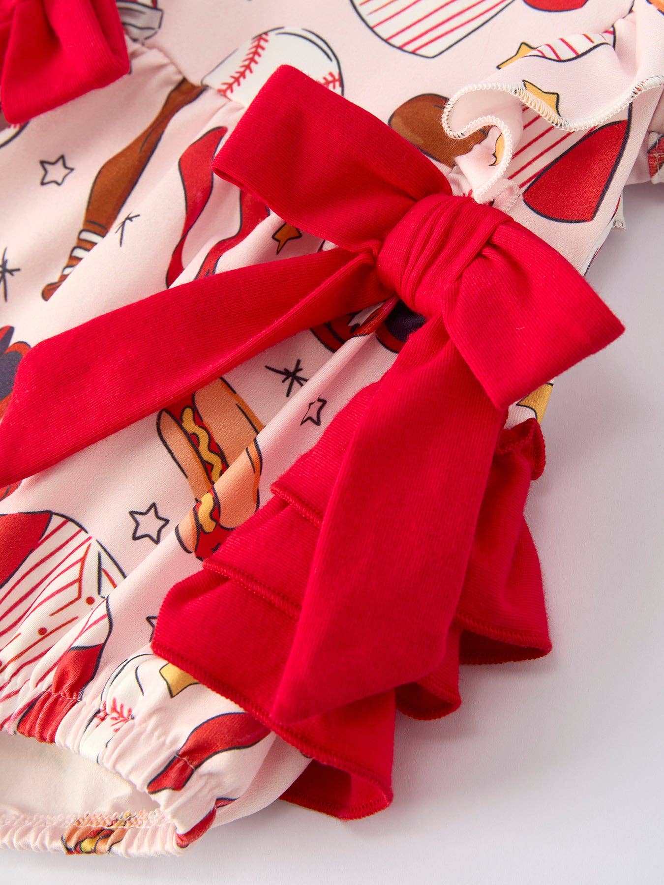 Baby Girl Romper with Red Bows Baseball Print 011226AJ