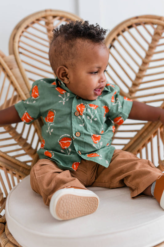 Orange Floral Print Boys Shirt YB2578