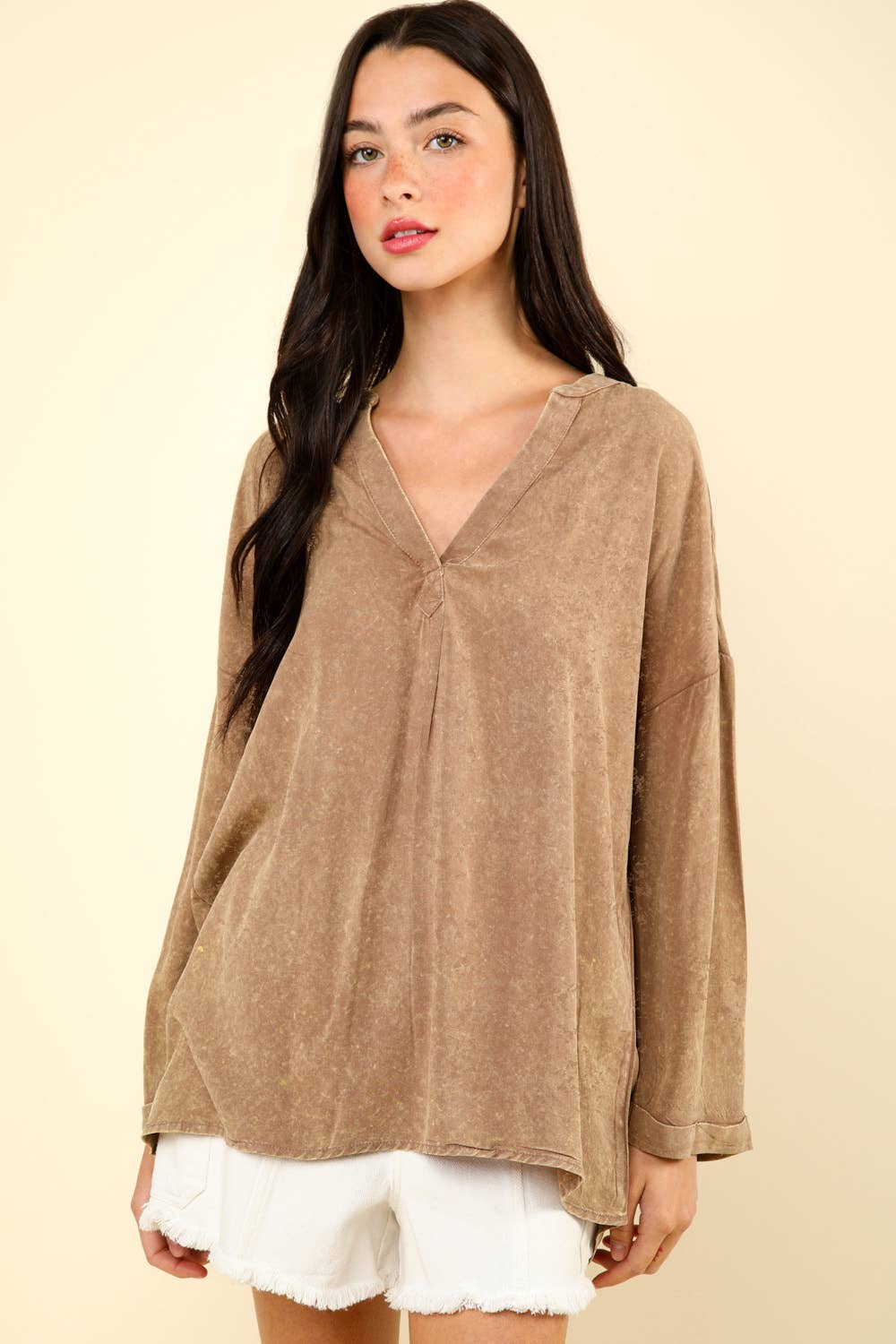 Oversized Washed Soft Shirts Blouse Top JVNT-179L