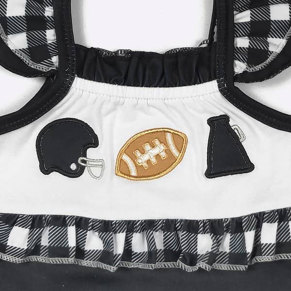 Team Spirit Baby Romper-Football Black embroidery 45730