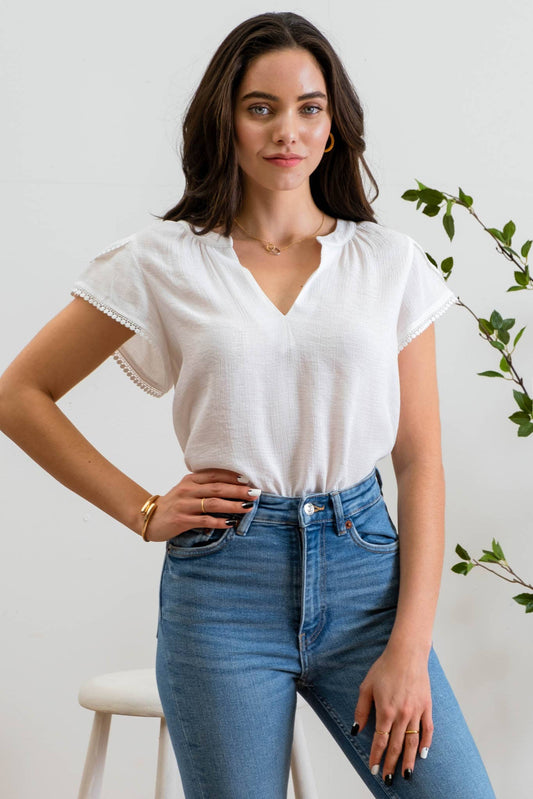PETAL SLEEVE WOVEN TOP TB8353