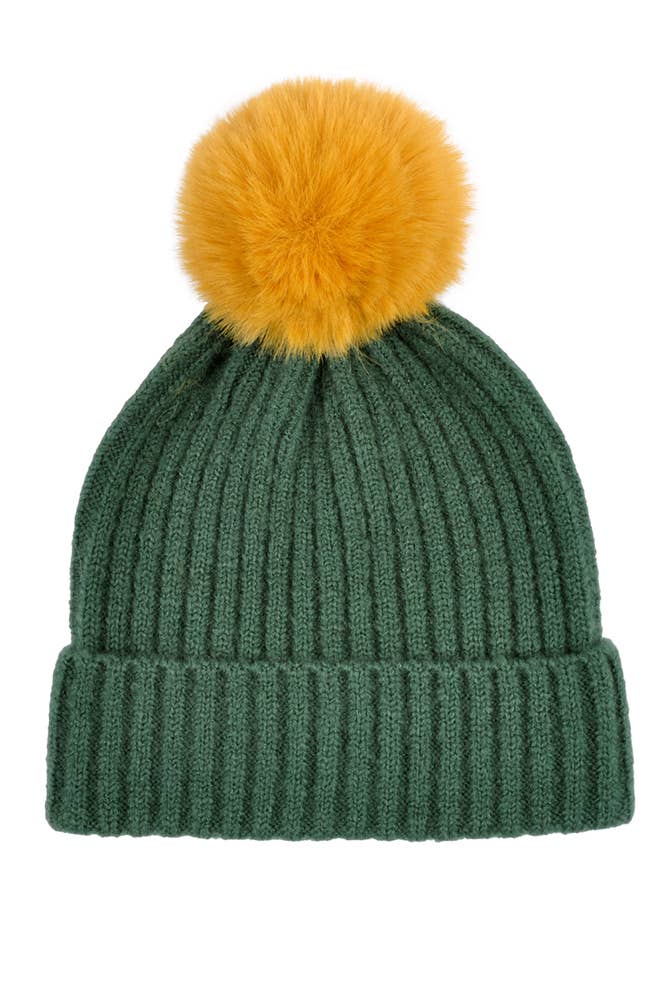 Two Tone Color Pom Pom Women's Beanie Winter Hat 111225-AS