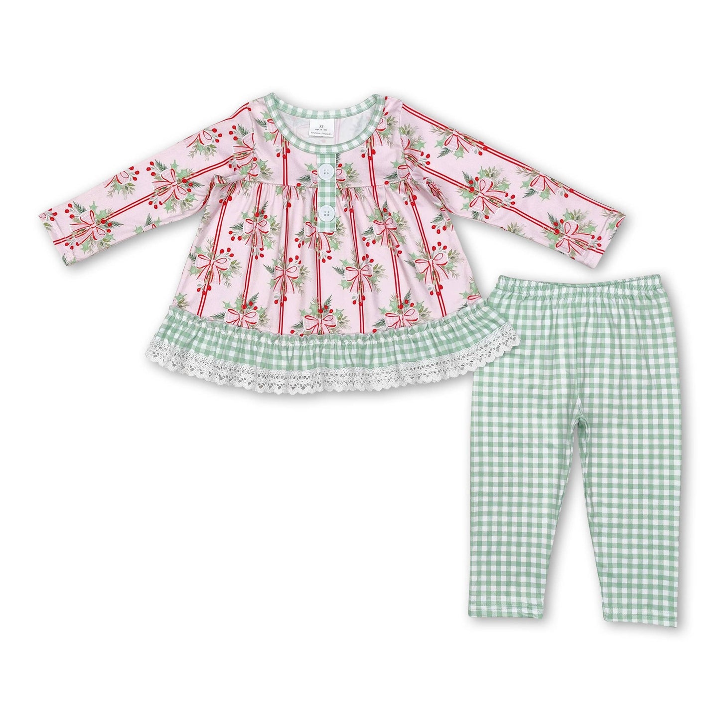 Red long sleeves pink bow girls bamboo Christmas pajamas GLP1476