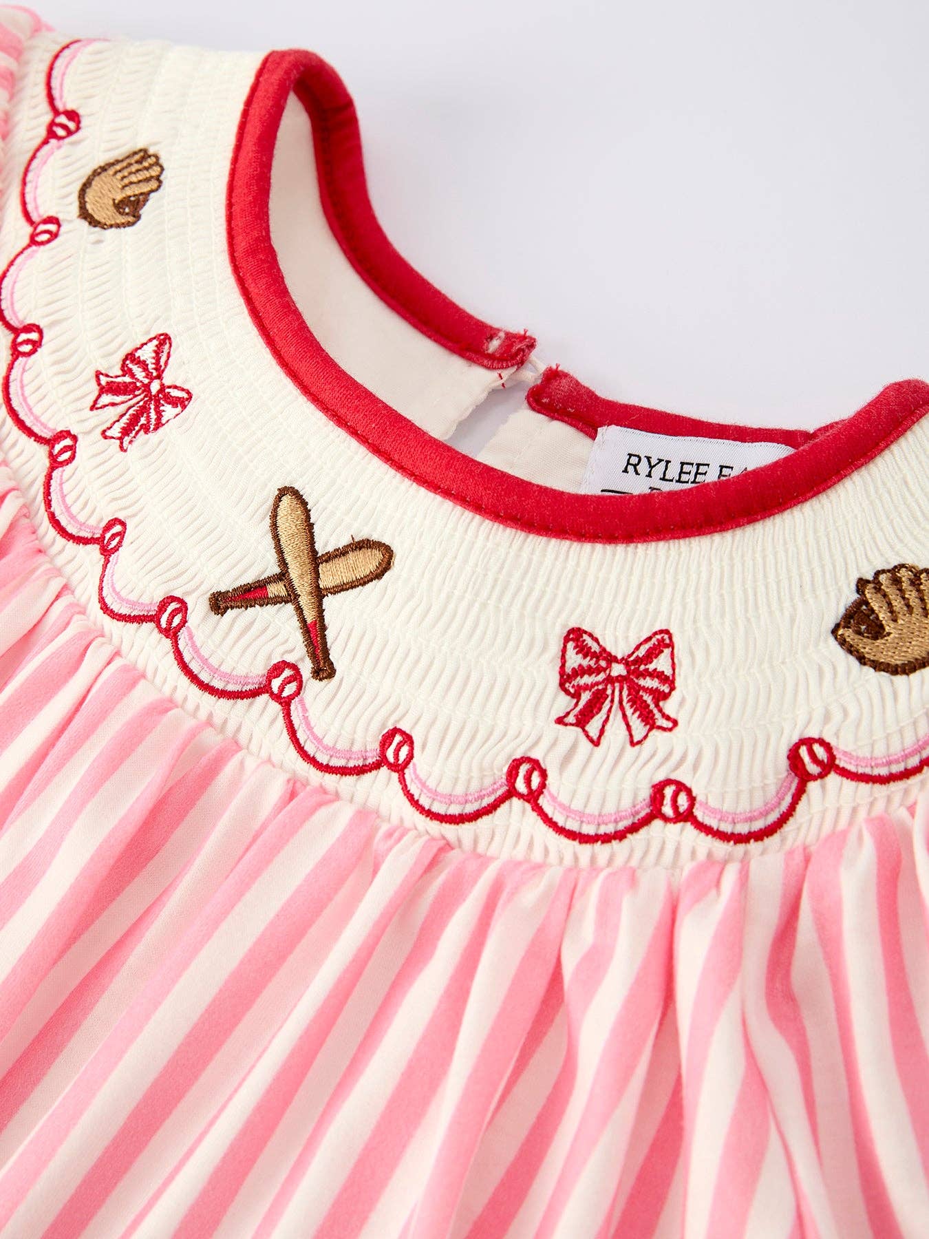 Girls Summer Baseball Embroidery pink striped Dress 011226AJ