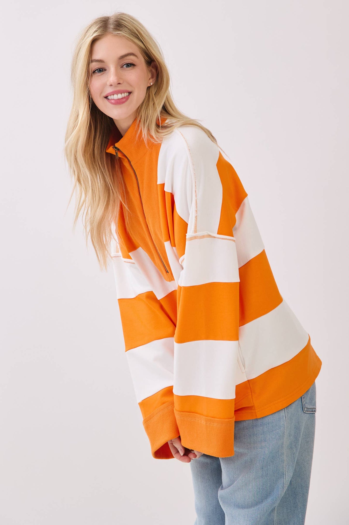 Game day Varsity Stripe Zip Pullover-GDVSP