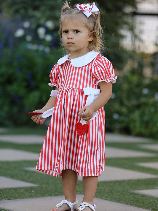 Valentine's Red Stripe Heart Dress for Toddler Girls Aj12126
