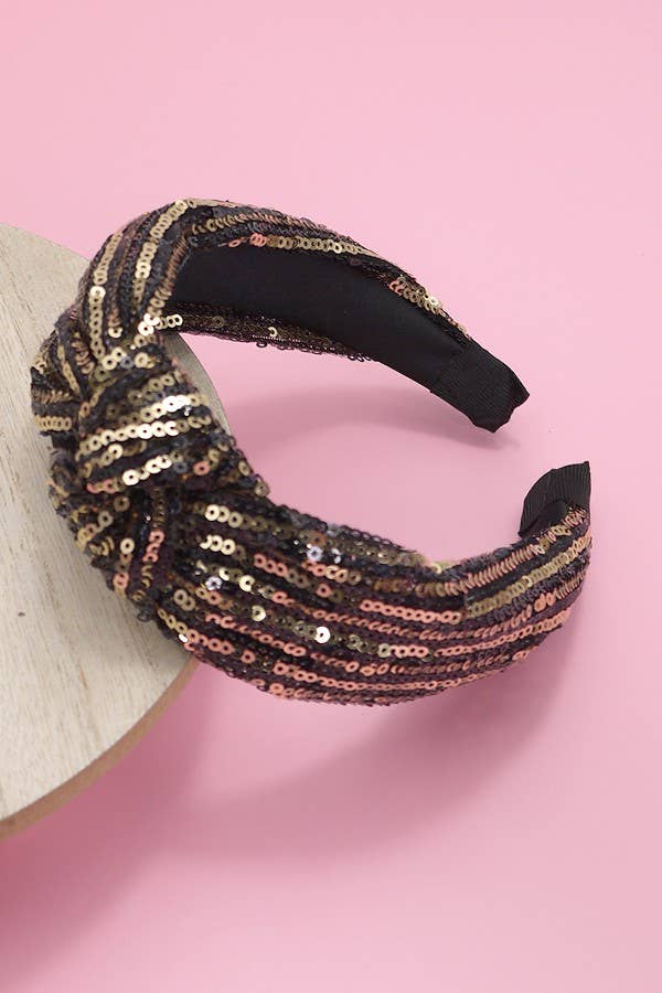 SEQUIN STRIPE EMBELLISHED KNOT HEADBAND 40HB145