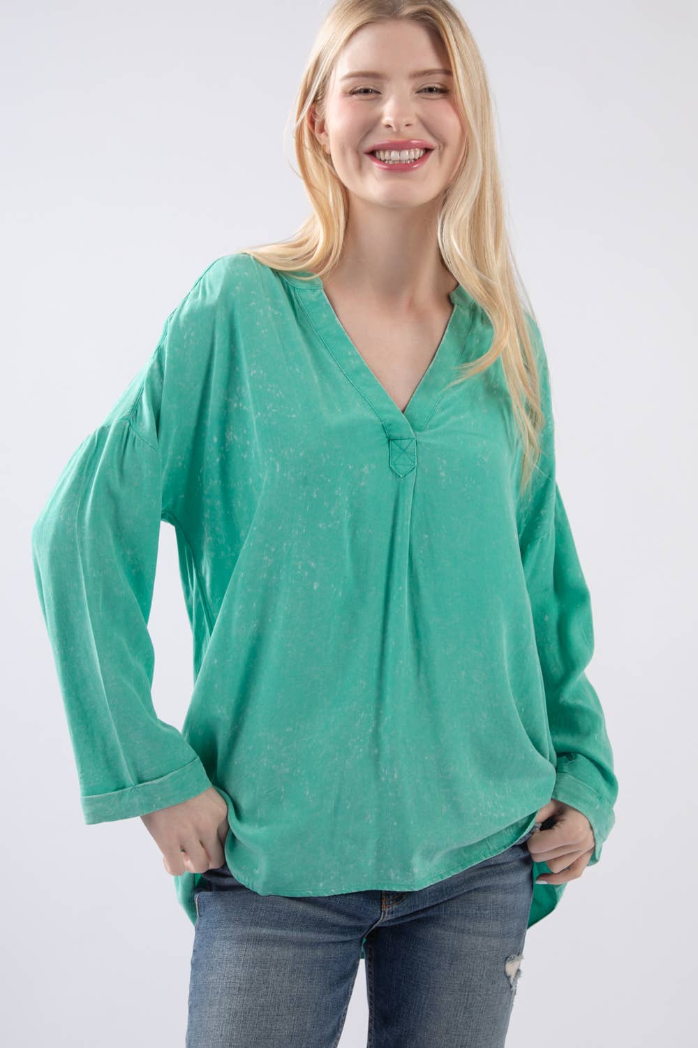 Oversized Washed Soft Shirts Blouse Top JVNT-179L