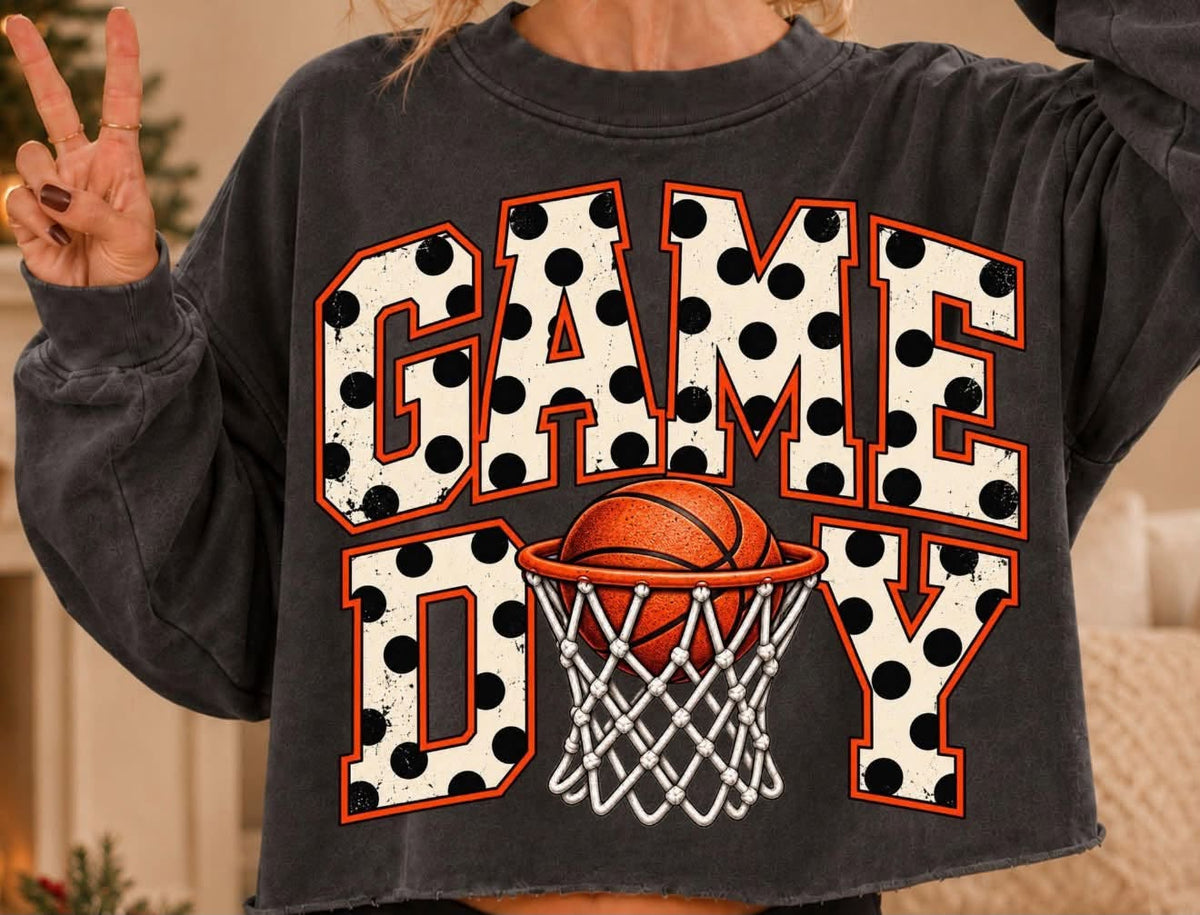 POLKA DOT BASKETBALL GAME DAY 1009261---- oversized image -------- TSHIRT ---------- (GILDAN) 100926KRV