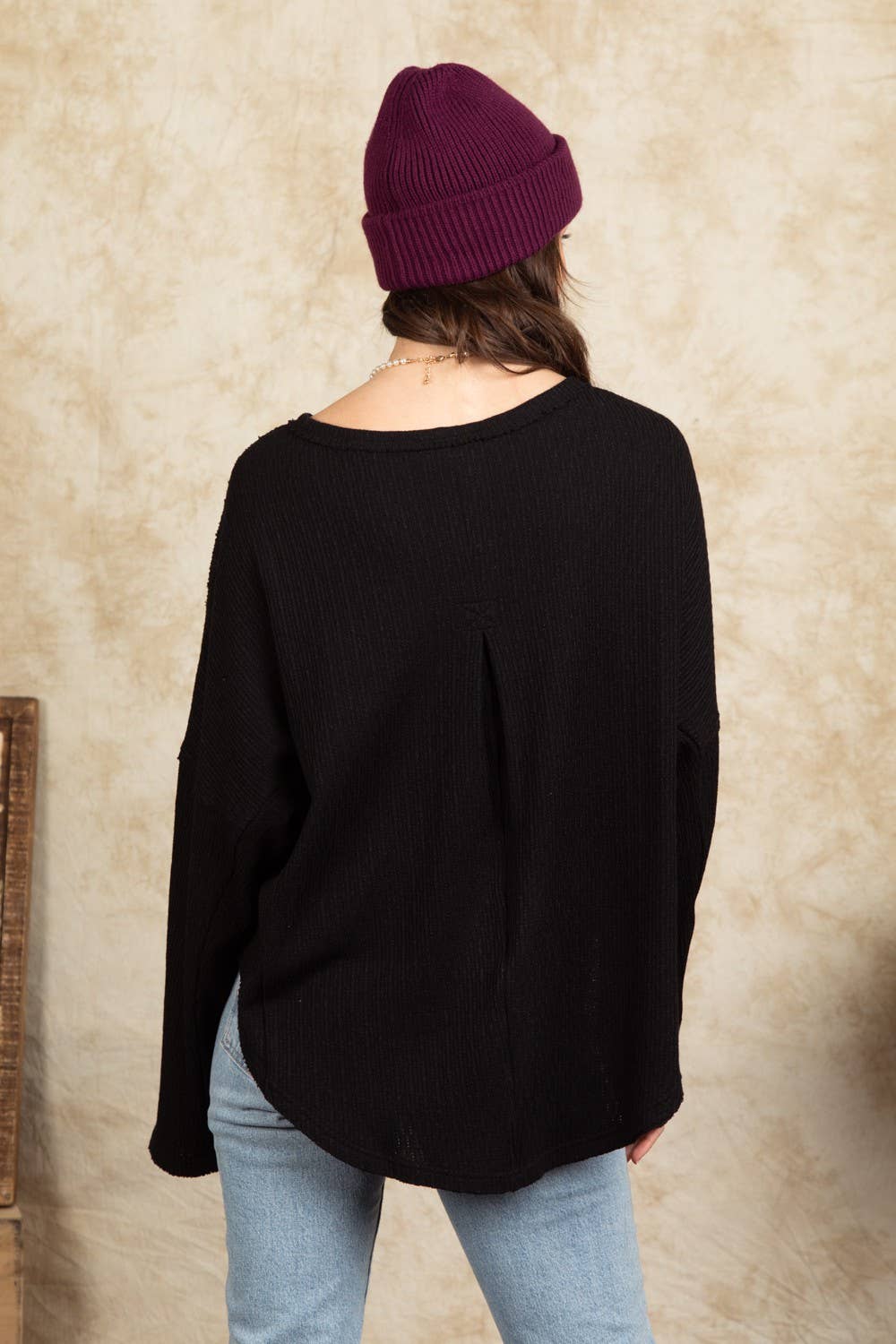 Button Down Oversized Soft Henley Knit Top NT11146-