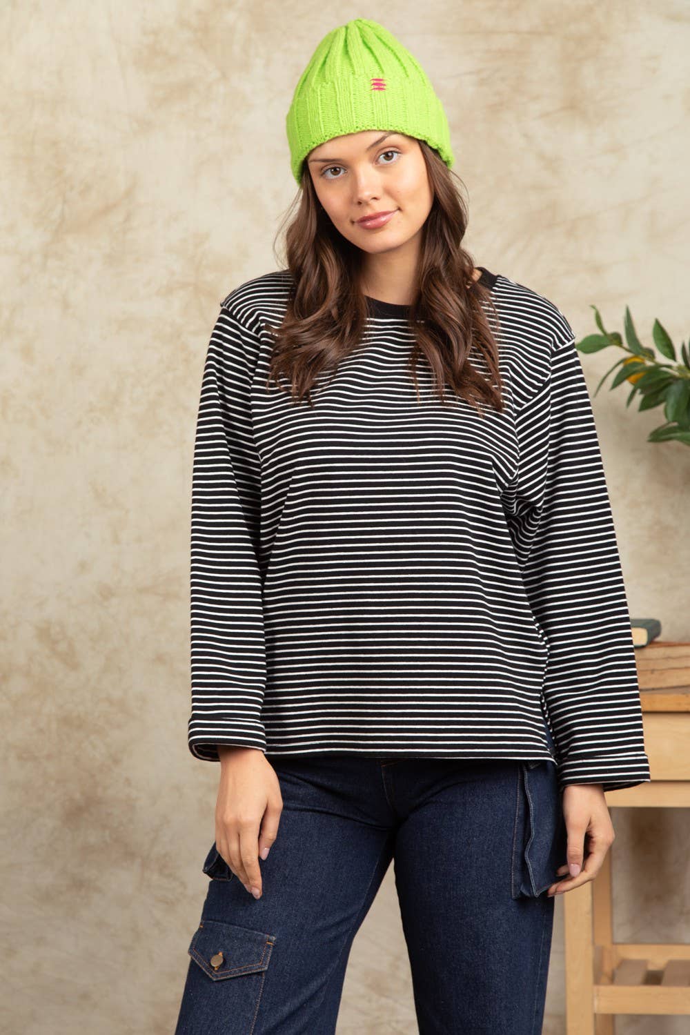 Frenchy Terry Striped Casual Knit Top 11125