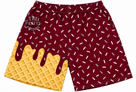 Drip Shorts (BLANK LOGO) (MAROON shorts)- (SILVER and white sprinkles)  (YOUTH) - PRE ORDER 080926KRV