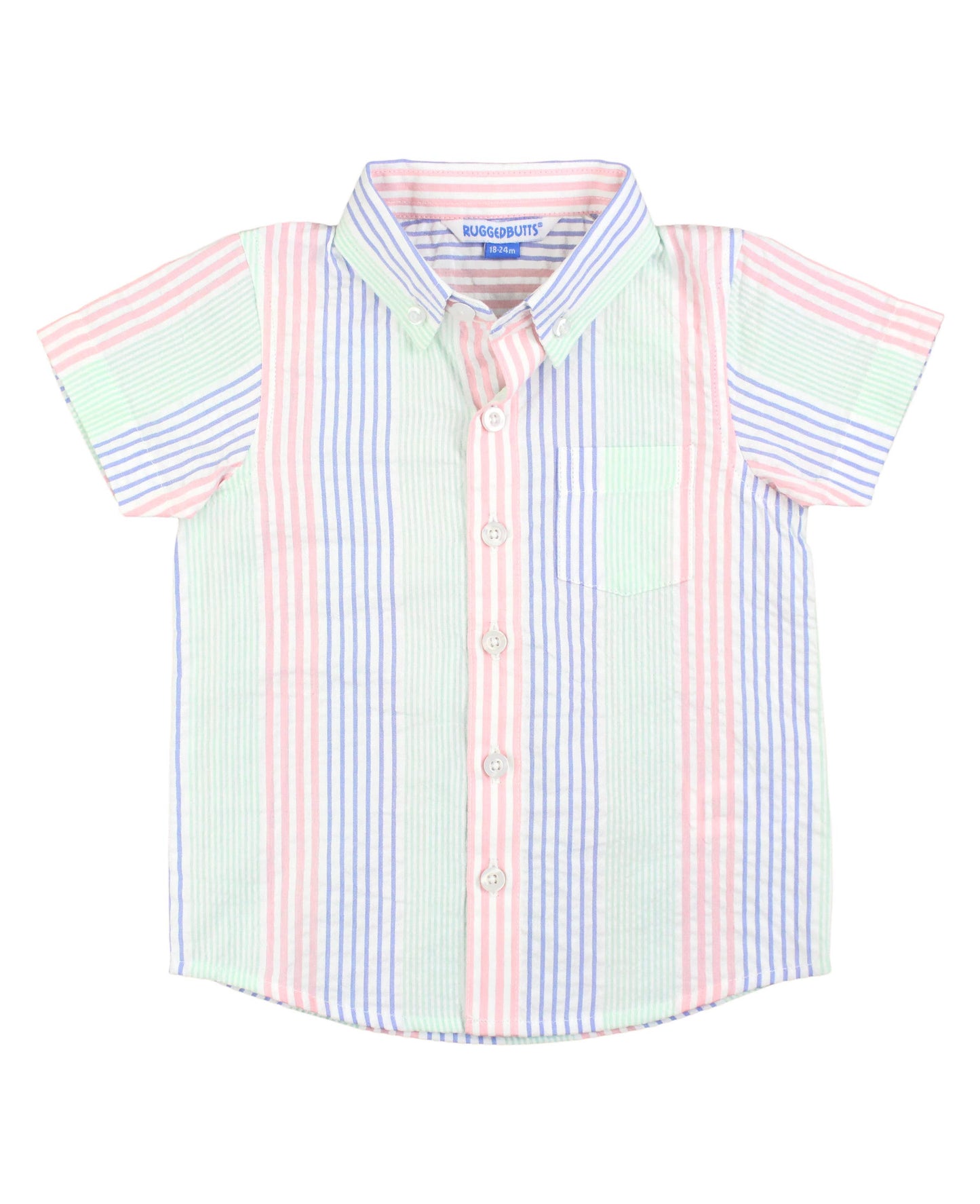 Boys Multi-Color Seersucker Short Sleeve Button Down Shirt  09887