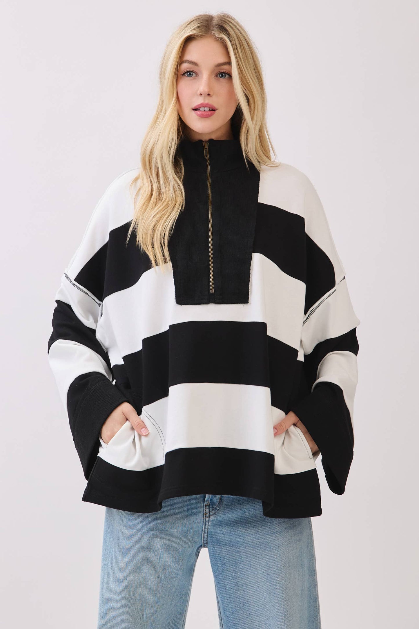 Game day Varsity Stripe Zip Pullover-GDVSP