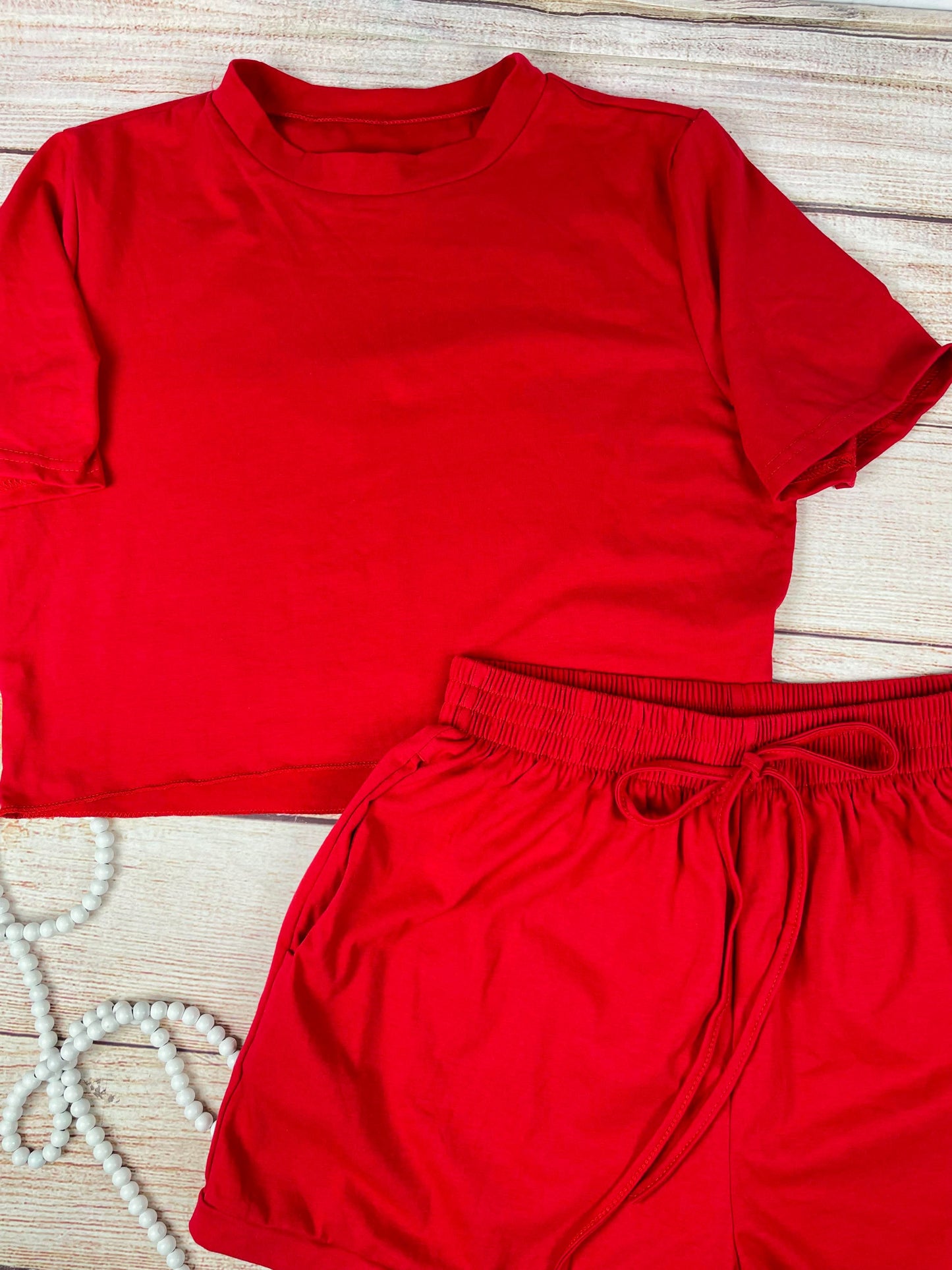 Colorful Women’s Cropped Tee and Drawstring Shorts Set BH89