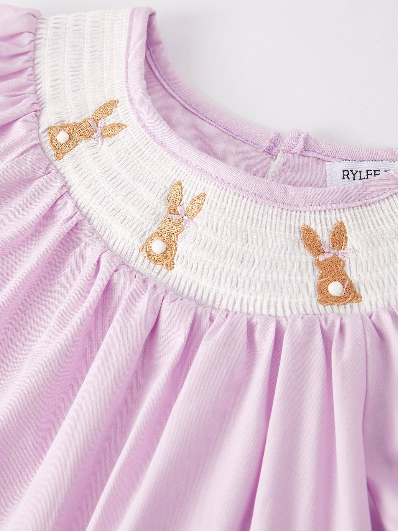 Girls Easter Bunny Smocking Embroidered Lace Cuff Purple Dress 011226AJ
