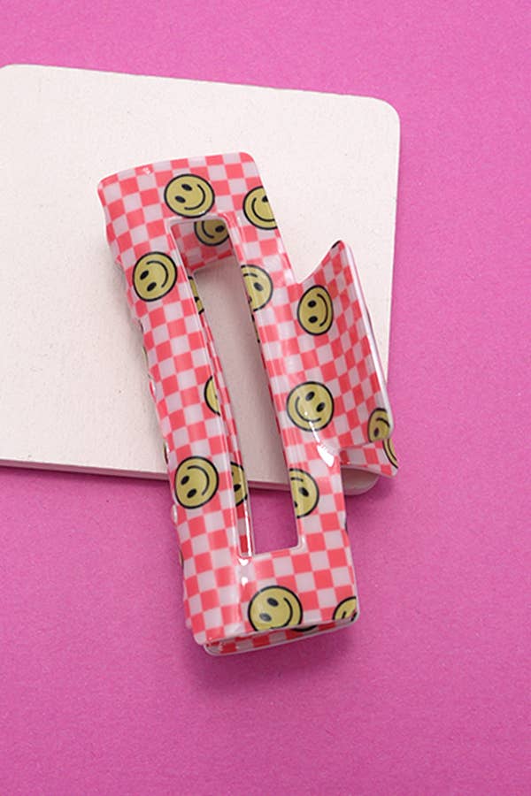 JUMBO CHECKER SMILEY HAIR CLAW CLIPS 40H604