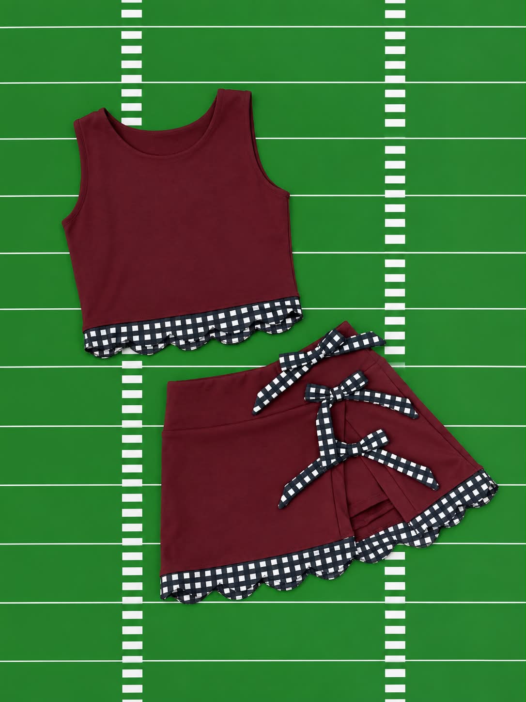 MAROON GINGHAM SCALLOP ATHLETIC SKORT SET (IN STORE) 92826MM