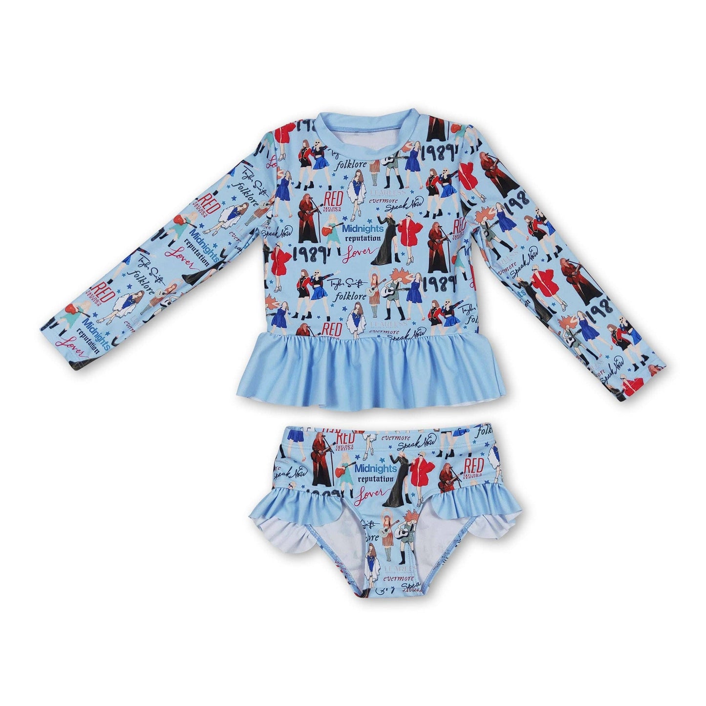 TY- Light blue long sleeves guitar 2 pcs singer girls swimwear(TYLS-G2P)